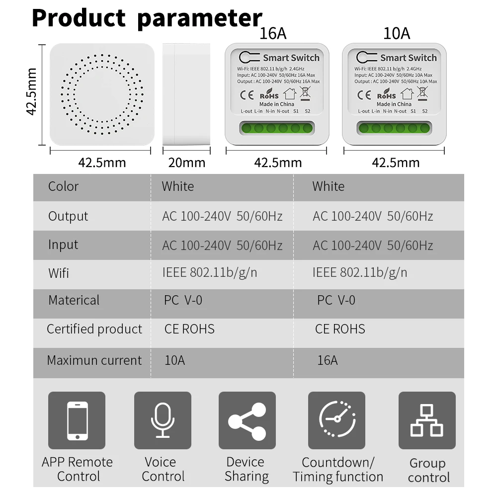 Tuya 16A Mini Wifi Switch 2-Way Remote Control Timer Relay Automation Per Smart Life Funziona Con Alexa Home Alice