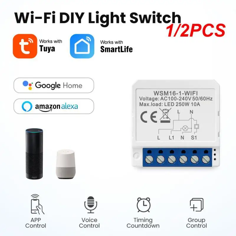 1/2 Pz Tuya Smart Wifi Switch 1/2/3/4 Gang 2-Way Control Switch Mini Smart Circuit Breaker Smart Life Control Support Alexa