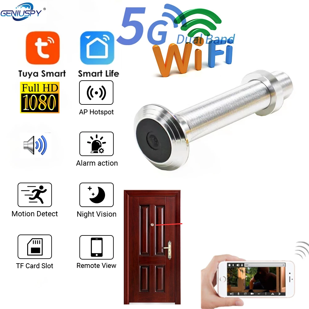 5G 2.4G Wireless Security Hd 1080P Mini Ir Wifi Door Eye Hole Telecamera Ip Grandangolare Fisheye Peephole Network Audio Onvif Tuya