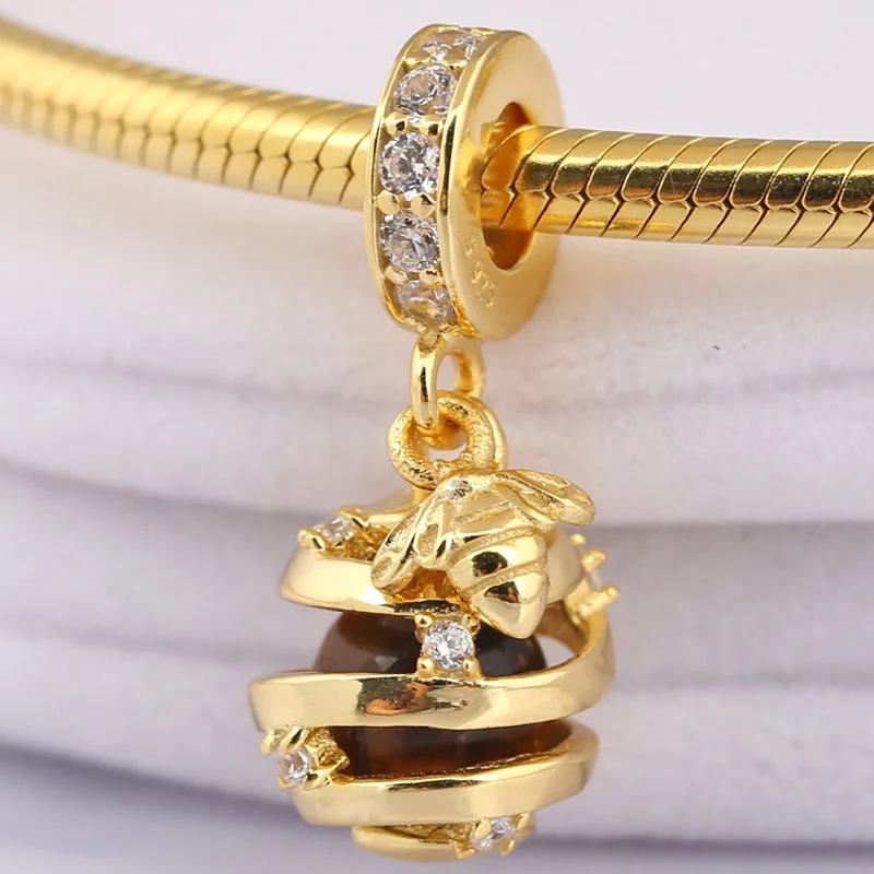 Original Gold Color Shine Sweet As Honey Wih Crystal Pendant Beads Fit 925 Sterling Silver Charm Bracciale Gioielli Fai Da Te