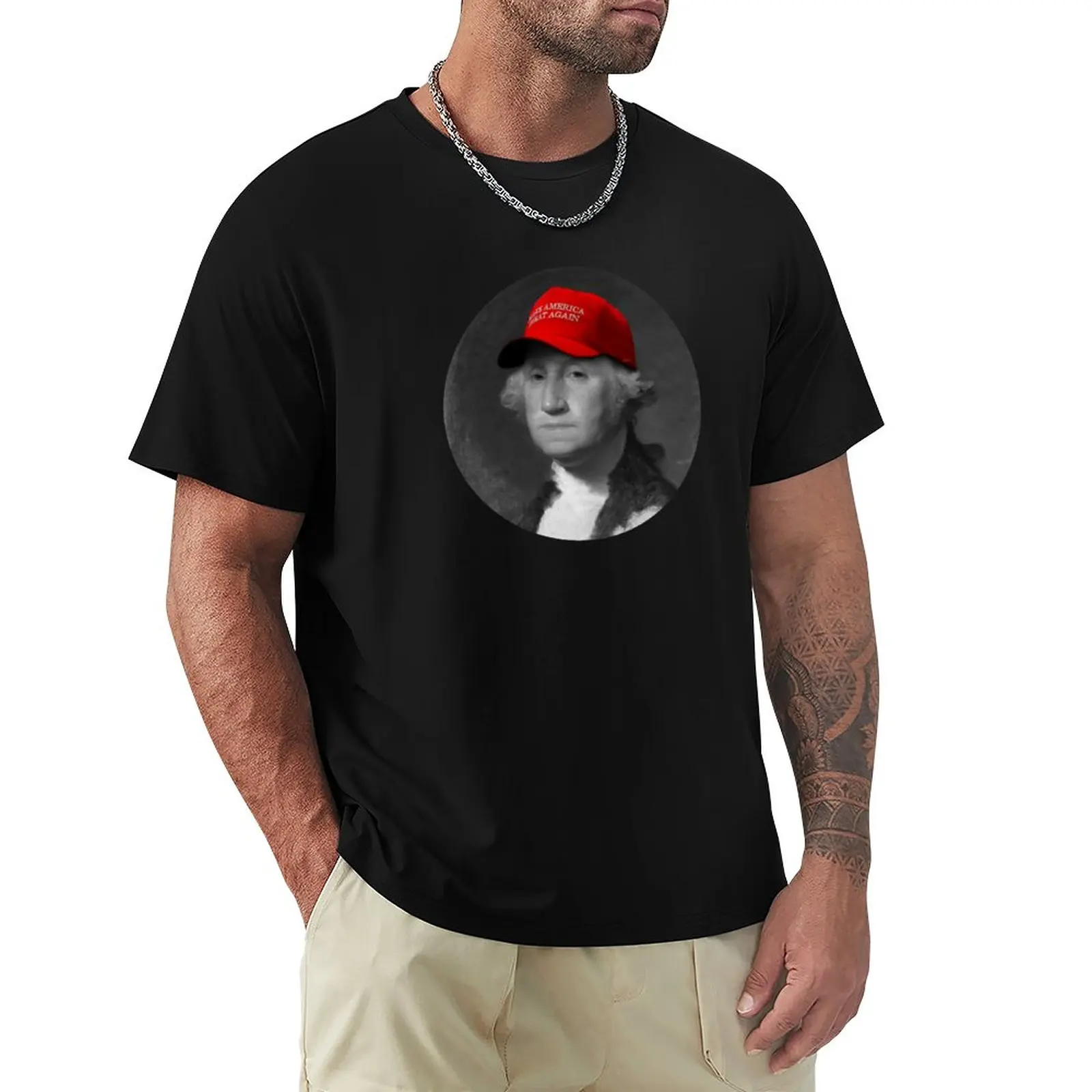 George Washington Make America Great Again Hat Circle T-Shirt Summer Top Shirts Graphic Tees Fruit Of The Loom Mens T-Shirt