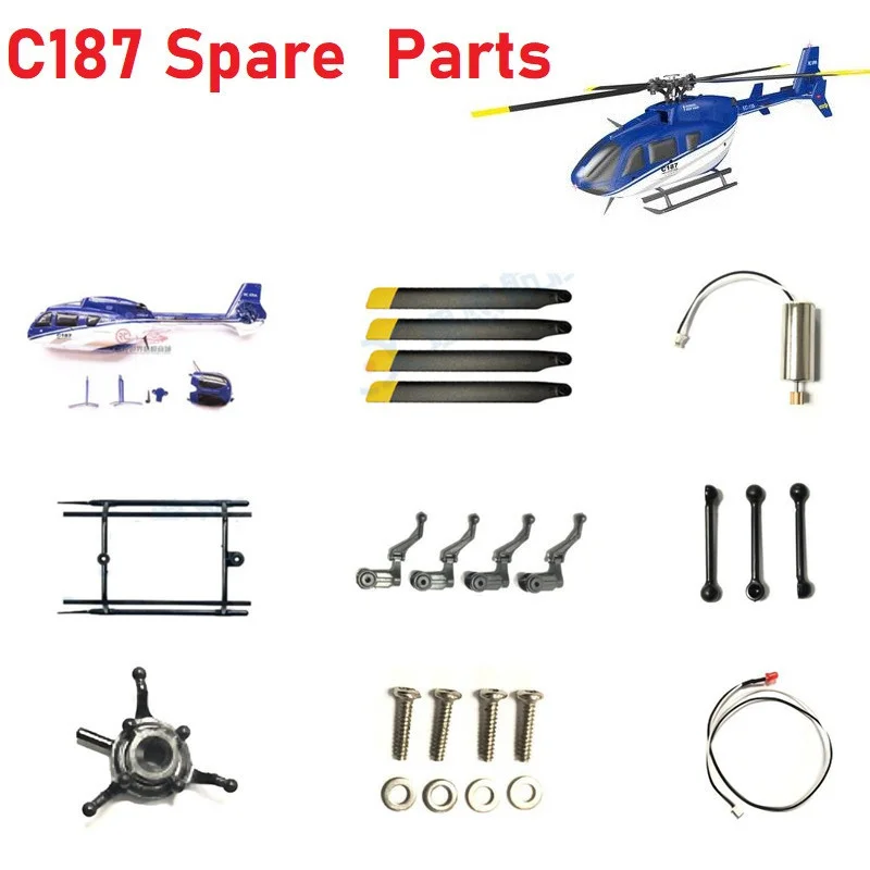 Spare Parts List For C187 Ec135 Rc Aircraft  Body Shell Propeller Tail Blade Metal Rotor Head Motor Receiving Board Landing Gear