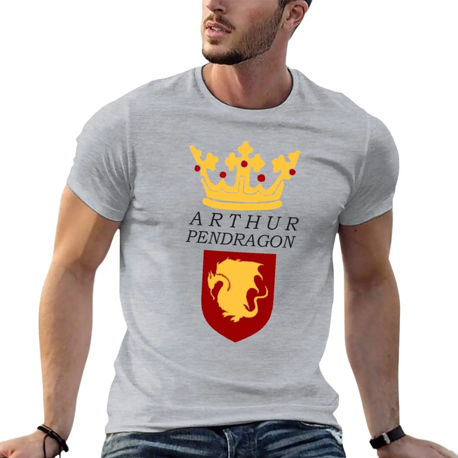 Arthur Pendragon Crest Print (Bbc Merlin) T-Shirt Camicetta Sweat Shirt Tee Shirt Customizeds Magliette Bianche Da Uomo