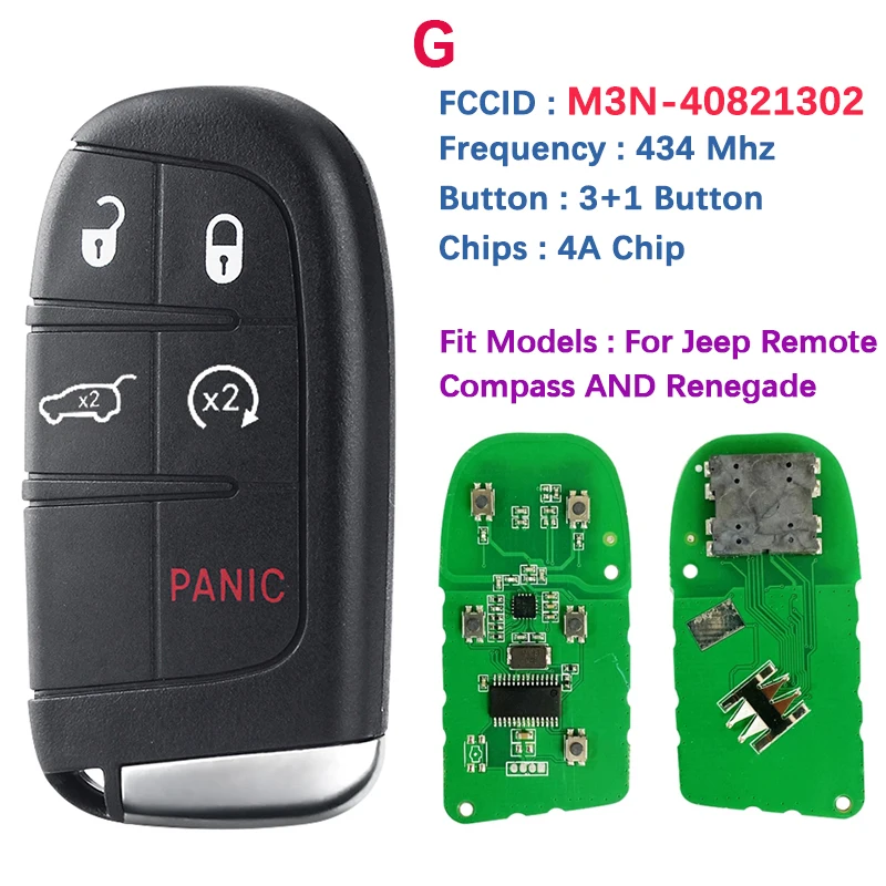 Cn086038 Chiave Intelligente Aftermarket Per Jeep Compass Renegade Telecomando 433Mhz 4A Chip Keyless Entry Sip22 Blade M3N-40821302