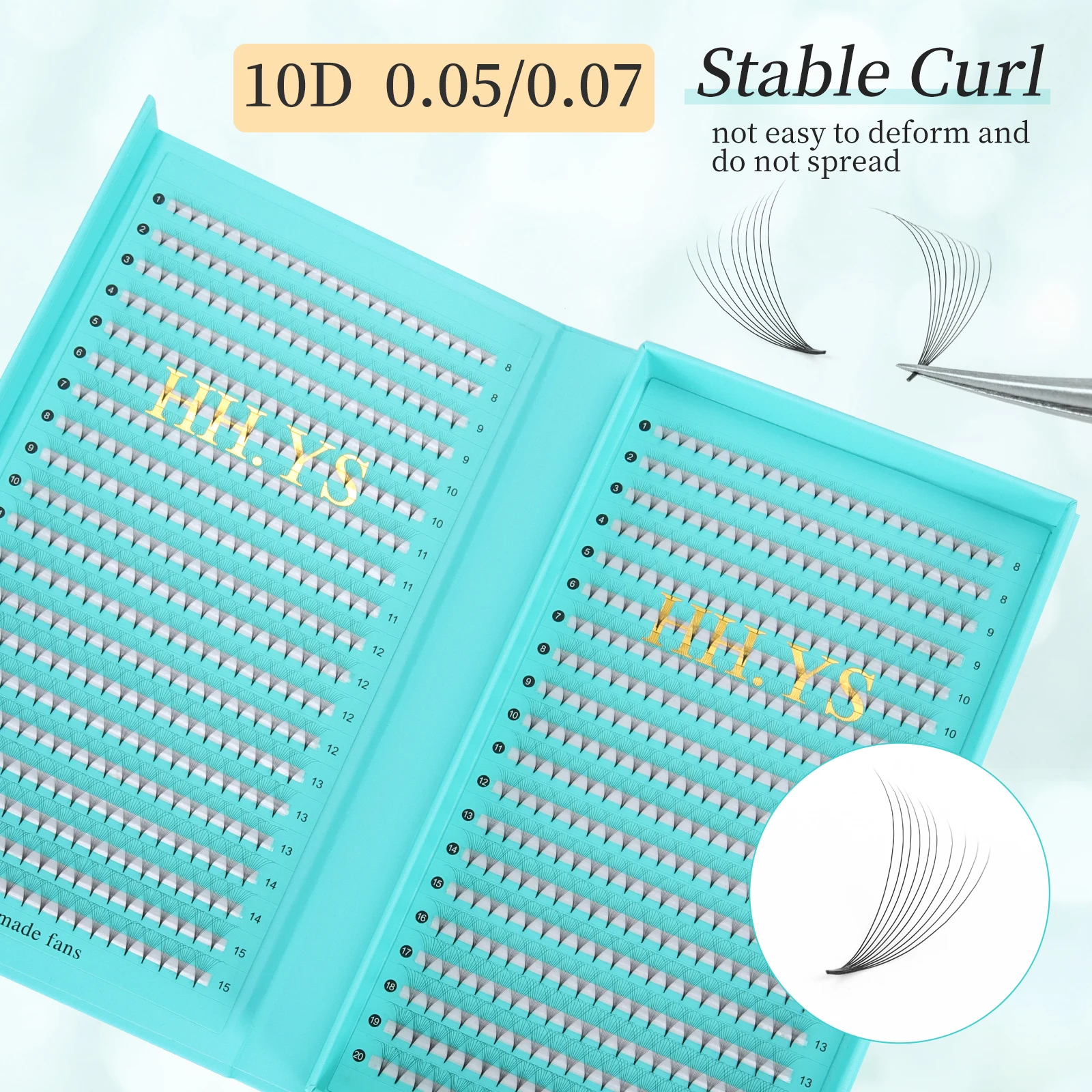 800 Fans 10D 0.05/ 0.07 Roots Slim Base Premade Fans Lash Medium Stem Sharp Pointy Base Premade Volume Fans Extension Ciglia