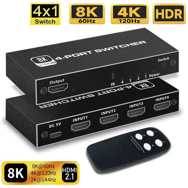 Selettore Switcher 8K Hdmi 2.1 4 In 1 Out 4K 120Hz Hd Switch Splitter Hdmi 4 In 1 Out 3 In 1 Out Per Laptop Pc Switch Tv Box Ps5