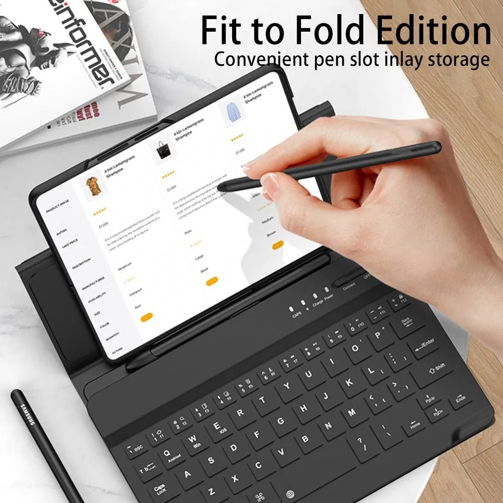 Tastiera Cover In Pelle Tinta Unita Per Samsung Galaxy Z Fold 3 Custodia Bluetooth Mute Keyboard Supporto Pieghevole Wireless Funda Per Fold3