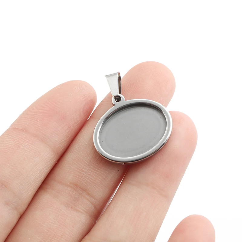 5Pcs/Lot Stainless Steel Oval Charms Setting Base Blanks Bezel Cameo Cabochon Trays For Diy Necklace Jewelry Making Accessories