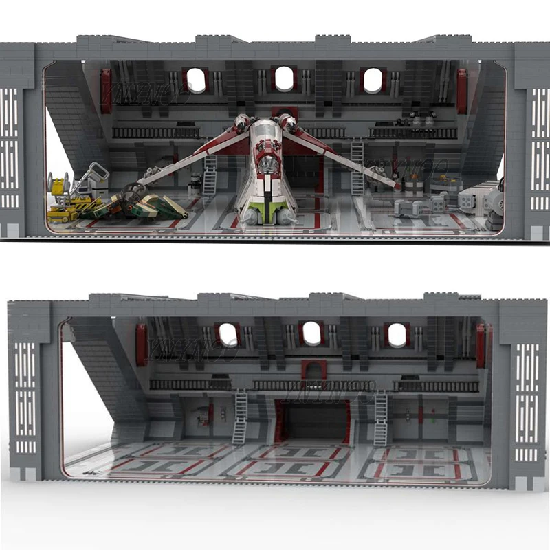 Nuovo Hangar Venator Moc Per Navi Spaziali Di Era The Ucs Gunship Laats/Fighters Building Blocks Idee Creative Docking Bay Model Toys