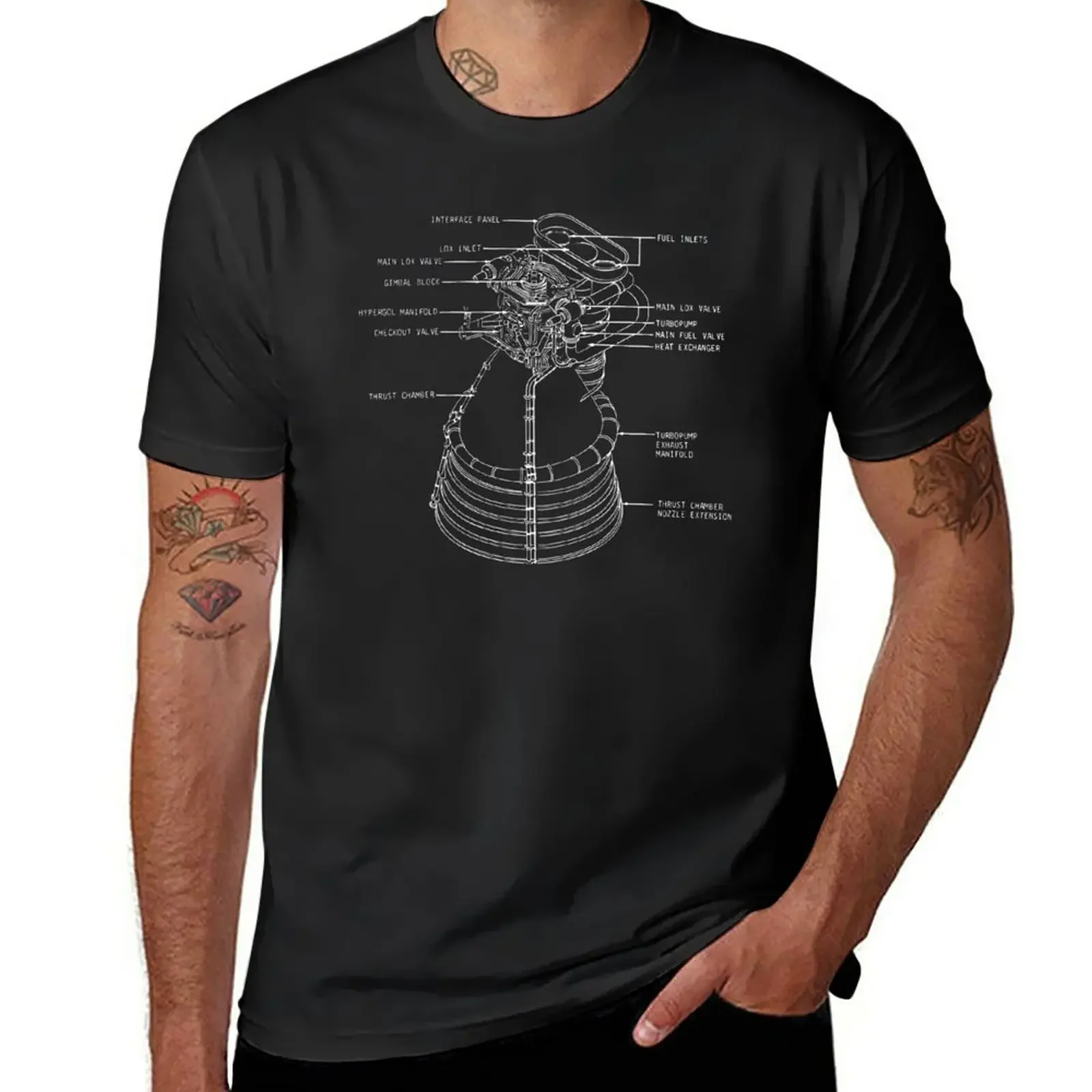 F-1 Rocket Motor Saturn V Schematic Blueprint T-Shirt Anime Clothes Graphics Plain Men Clothing
