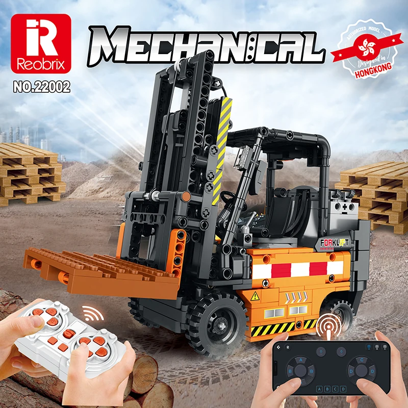 Esperto Tecnico High-Tech Engineering Car Rc Telecomando Carrello Elevatore Meccanico Moc Mattoni Modello Building Blocks Reobrix 22002