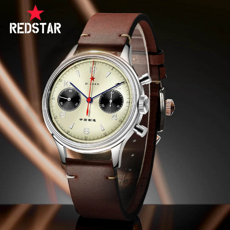 Red Star Vintage Cronografo Da Uomo 1963 21 Zuan Orologio A Carica Manuale Originale Seagull St901 Movimento Pilota Zaffiro Con Collo D'Oca