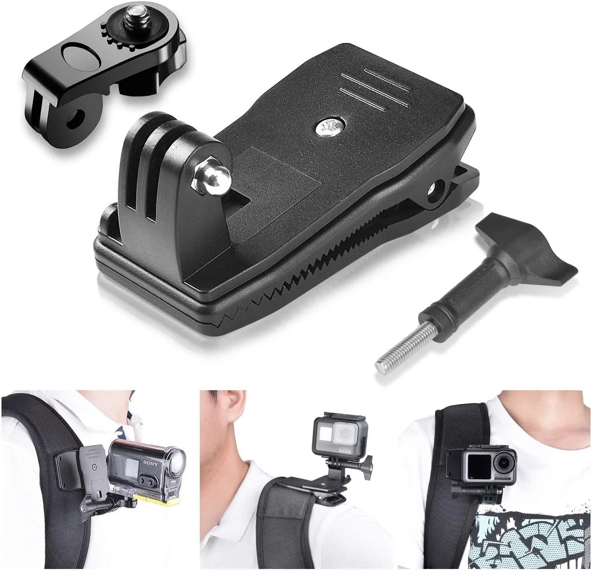 3 In1 Anti-Slide 360 Gradi Rotary Action Camera Clamp Mount Kit Impermeabile Motion Camcorder Zaino Strap Clip Holder