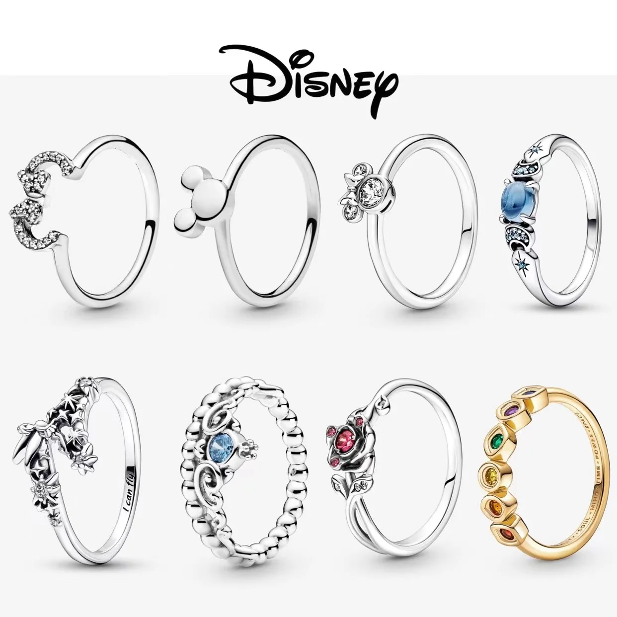 925 Sterling Silver Disney Minnie Mouse Sparkling Head Princess Ring Flower Ring Daisy Rings Original Festival Jewelry Gift