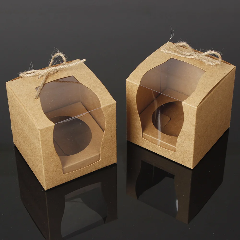 12X Vintage Kraft Paper Cake Cupcake Muffin Scatole Bakery Box Bomboniere Regali Scatole Per Imballaggio Baby Shower