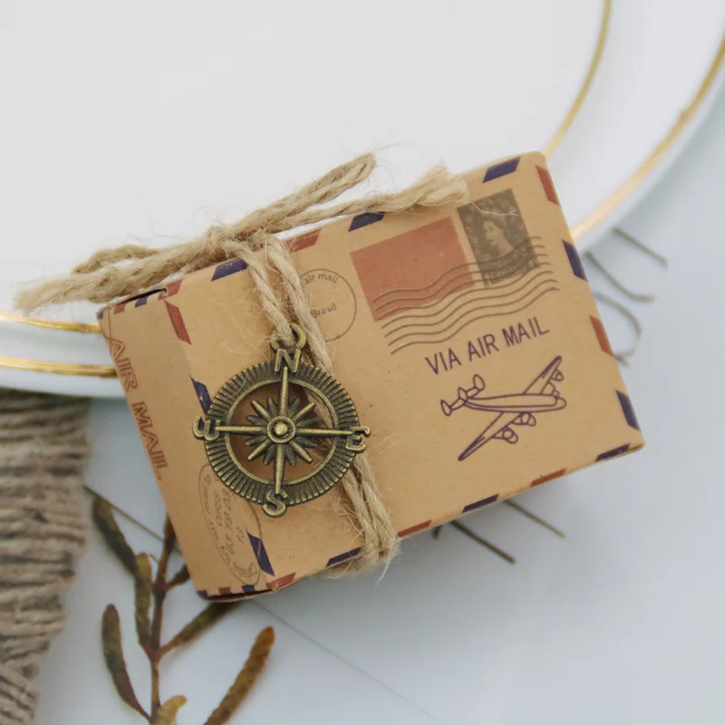 (50 Pezzi/Lottp) Viaggio A Tema Regalo Di Nozze Scatola Di Ispirazione Vintage Posta Aerea Scatola Di Favore Per Il Matrimonio Di Destinazione E Scato