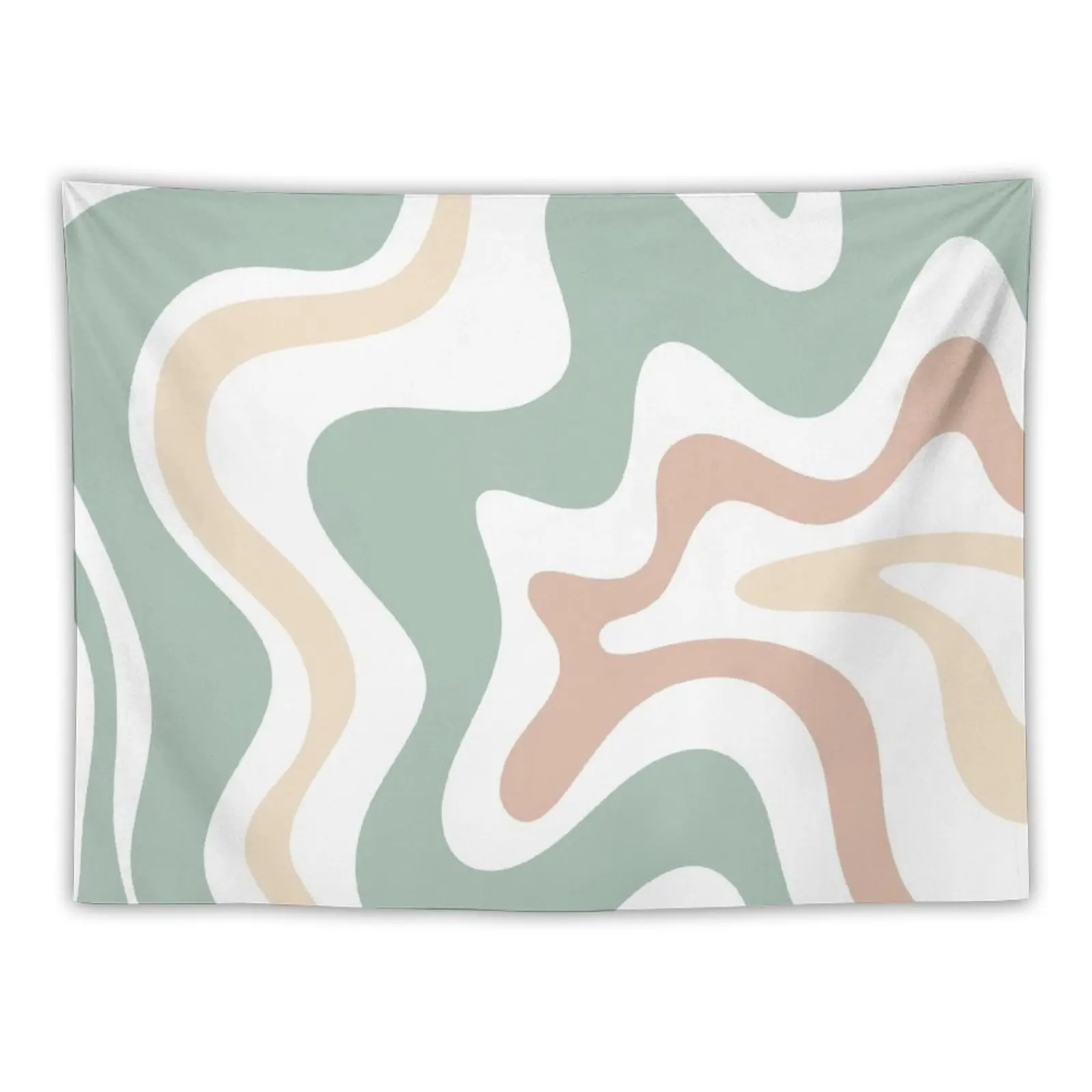 New Liquid Swirl Retro Abstract In Light Sage Celadon Green, Light Blush, Cream E White Arazzo Decorazione Della Casa