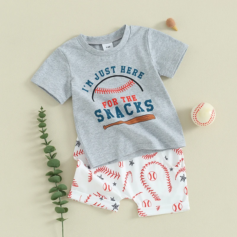 Baseball Toddler Baby Boy Clothes I M Just Here For The Snacks Raglan T Shirt Pantaloncini Con Stampa Da Baseball Set Abbigliamento Sportivo