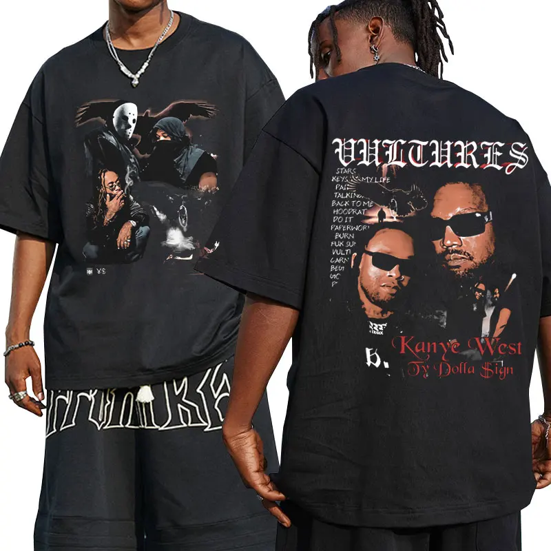 Rapper Kanye West Vultures Music Album Graphic T Shirt Uomo Donna Moda Oversize T-Shirt In Cotone Gothic Vintage T-Shirt Top