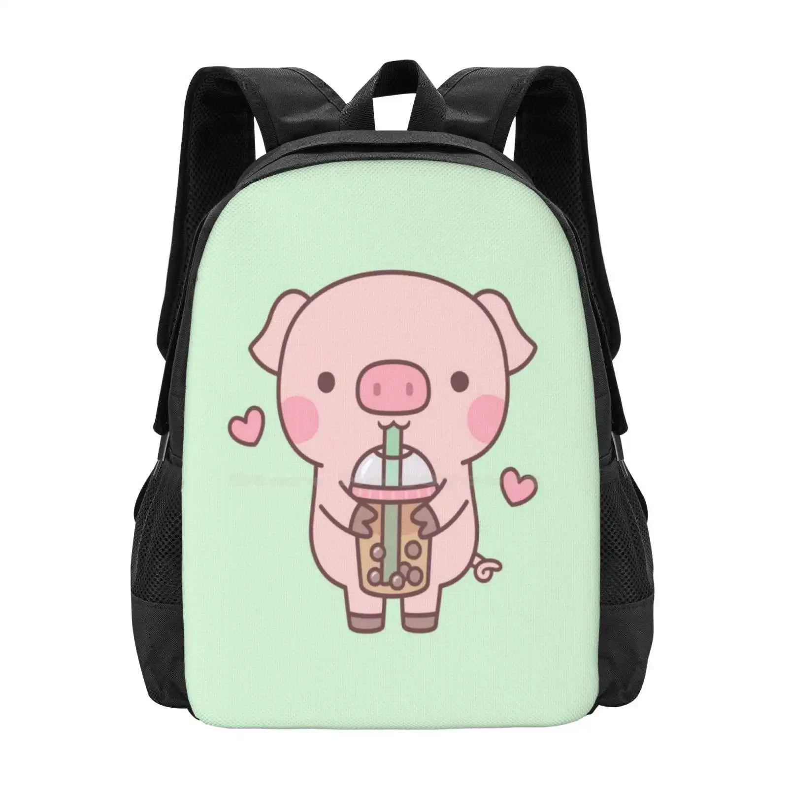 Cute Little Piggy Loves Boba Tea School Bags Per Ragazze Adolescenti Borse Da Viaggio Per Laptop Bubble Tea Cute Pig Boba Tea Beverage Tapioca