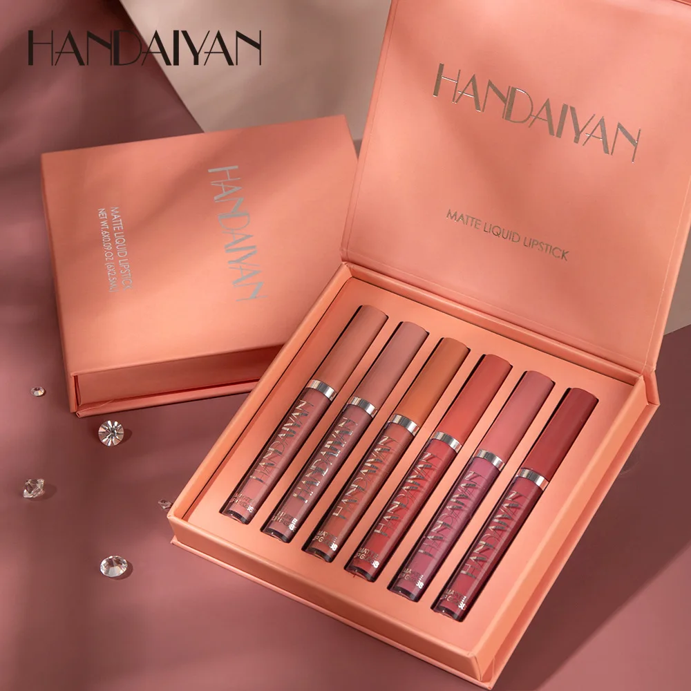 Handaiyan 6 Pz/Set Red Liquid Lipstick Velvet Matte Lip Gloss Nude Makeup Women Long Lasting Waterproof Beauty Cosmetics Tool