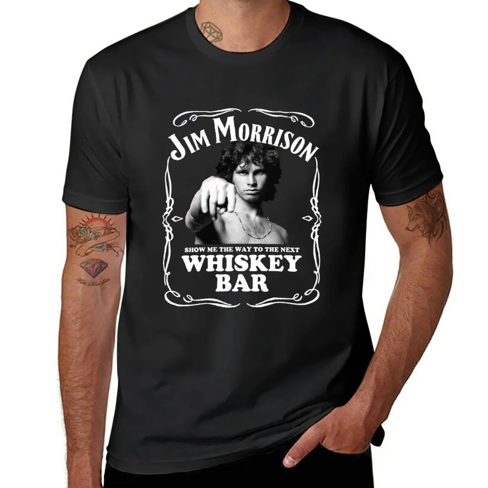 Jim Morrison Show Me The Way To Next Whisky Bar Doors T-Shirt Funnys Hippie Clothes Blacks Kawaii Clothes Felpe, Uomo