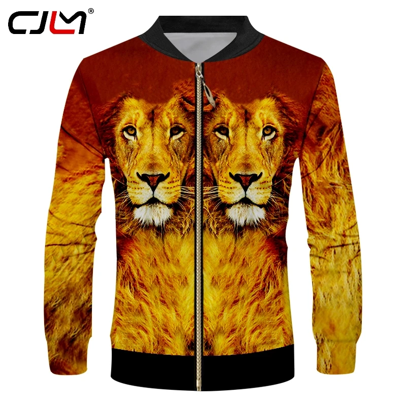 Cjlm Animale Giubbotti Primavera Autunno Inverno Degli Uomini Divertente Stampa Re Leone 3D Giubbotti Cappotti Maschio Hophop Streetwear Manica Lunga 
