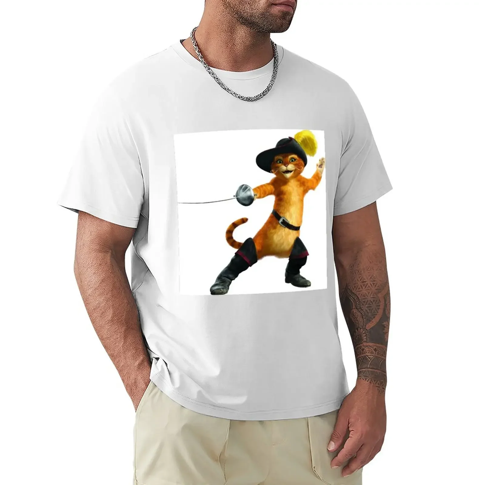 Puss In Boots T-Shirt Moda Coreana Hippie Vestiti Magliette Pesanti Per Uomo Customizeds Taglie Forti Magliette Per Uomo