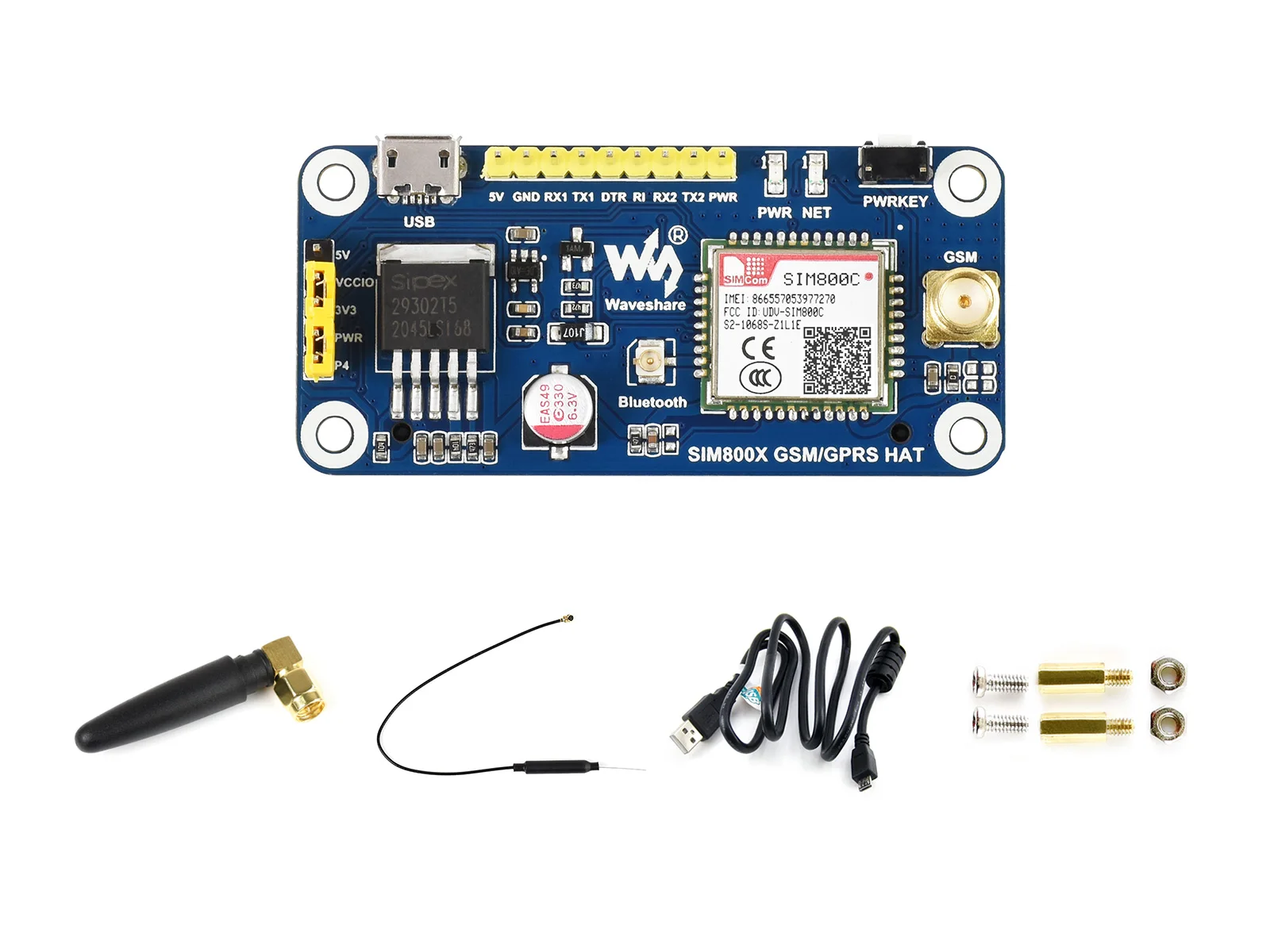 Sim800C Gsm/Gprs/Bluetooth Hat Per Raspberry Pi, Comunicazione 2G, Trasmissione Dati Bluetooth, Supporta Sms,Gprs,Dtmf,Http Ecc.