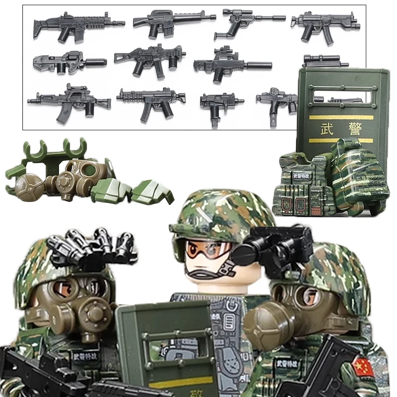 Figure Militari Soldati Dell'Esercito Building Blocks Snow Leopard Assault Team Police Special Force Armor Helmet Shield Armi Mattoni