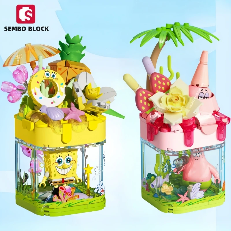 Sembo Block Brick Spongebob Squarepants Patrick Star Box Ananas House Assembly Toy Model Decoration Collection Gift