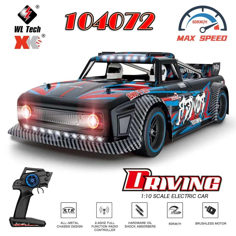Wltoys 104072 Rtr 1/10 2.4G 4Wd 60 Km/H Brushless Rc Car Drift On-Road Metal Chassis Led Light Vehicles Model Off-Road Climbing