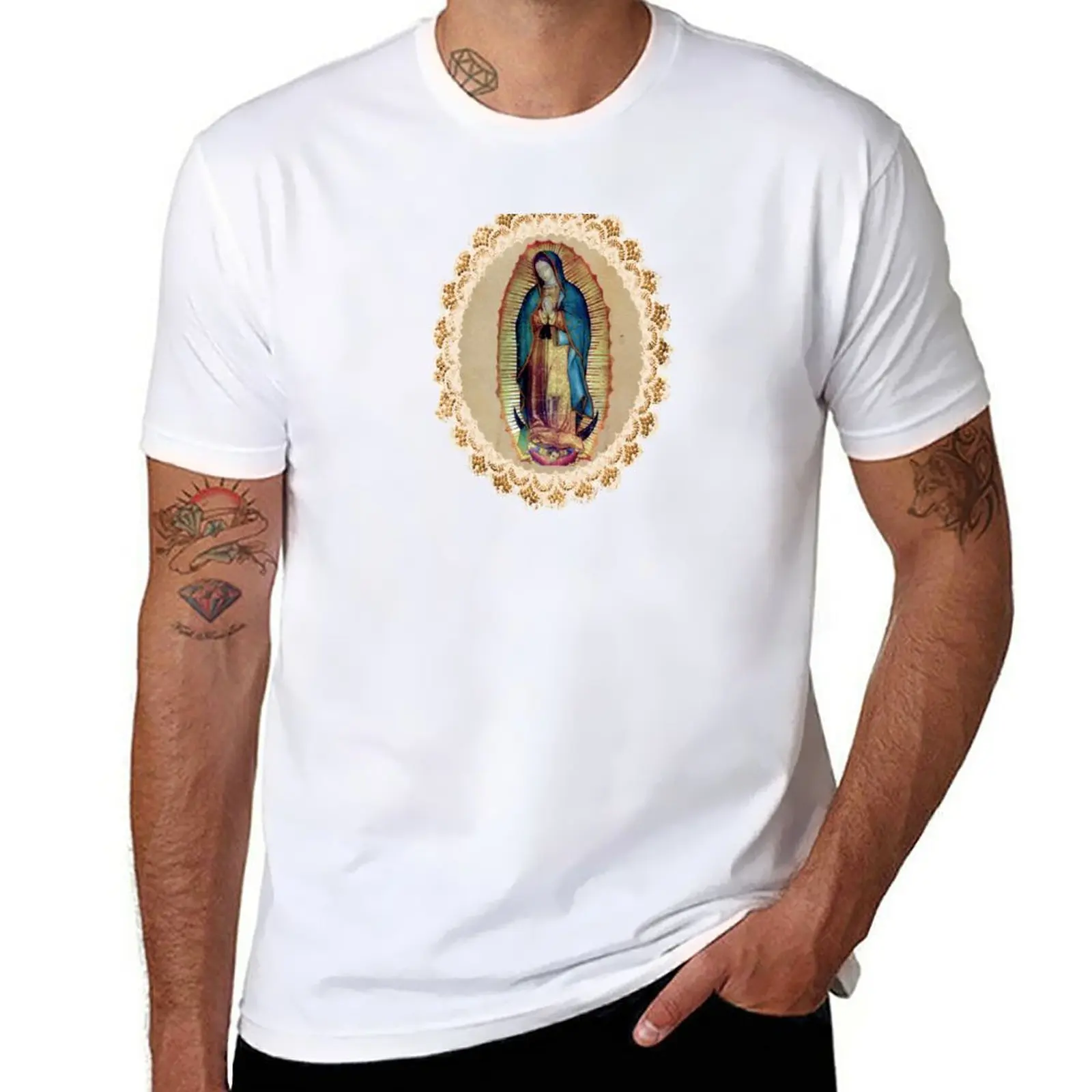 New Our Lady Of Guadalupe Virgen Maria Flowers Seppia 118 T-Shirt Maglietta Nera Frutta Del Telaio Magliette Da Uomo
