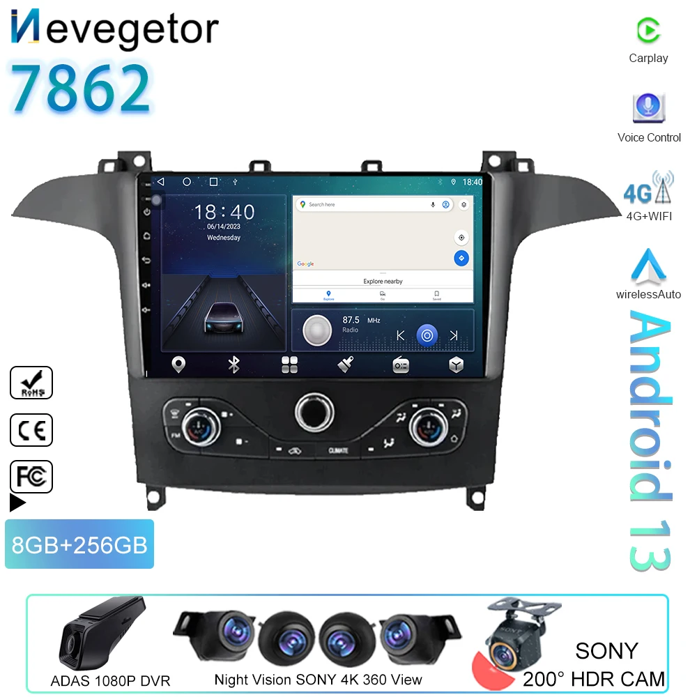 4G Per Ford S Max S-Max 2006-2015 Per Ford Galaxy 2014 Car Multimedia Video Player Gps Radio Android Navigazione Automatica No Dvd 2Din