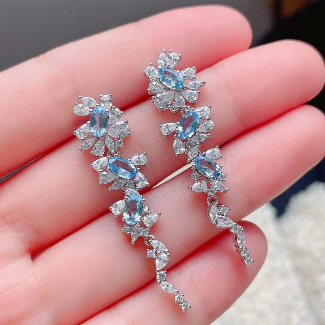 Gemicro 925 Sterling Silver Jewelry With 3*5Mm Natural Topaz Stone Drop Earrings For Party Gift, Women Romatic Cute Style