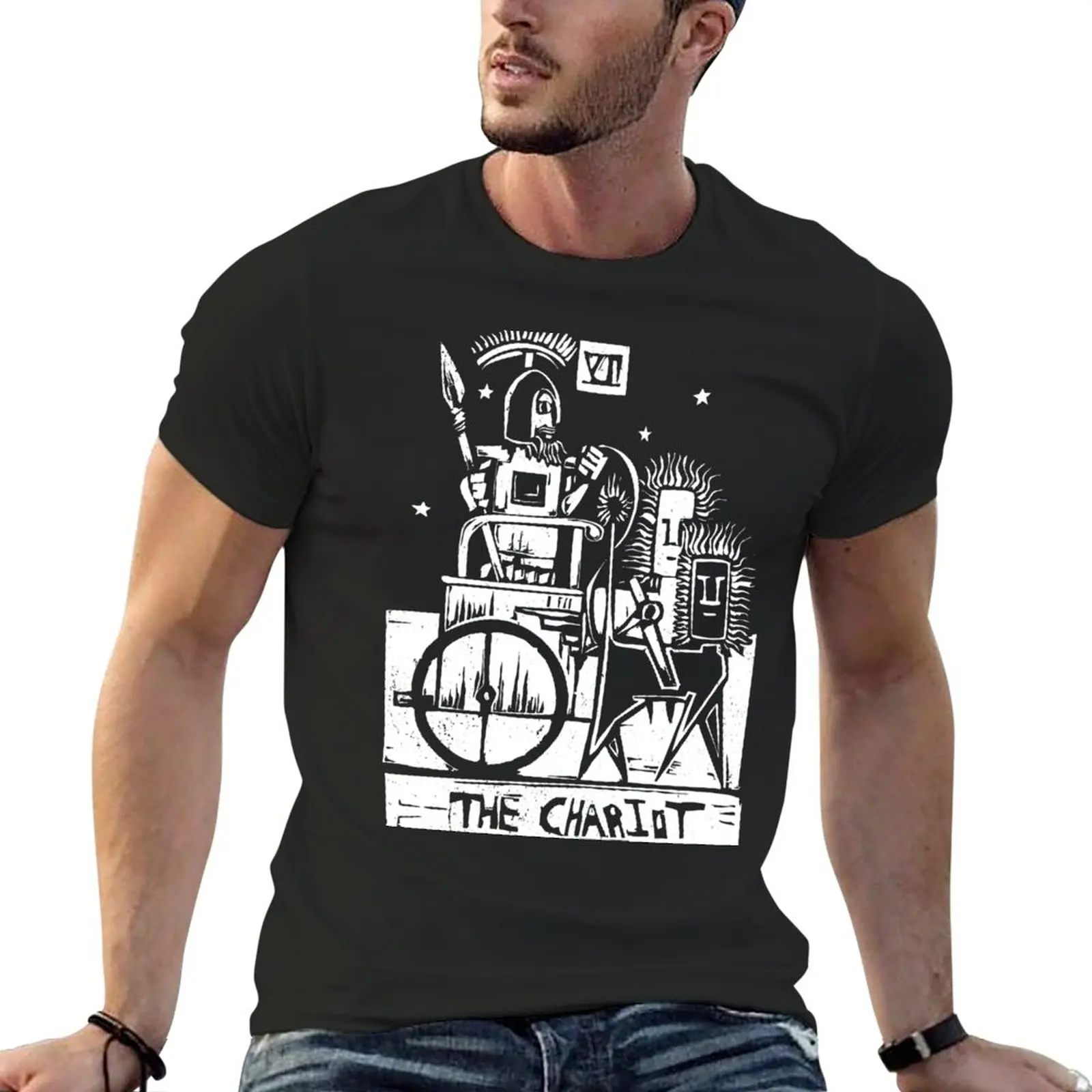 The Chariot - Tarot Cards - Major Arcana T-Shirt Ragazzi Magliette Bianche Divertenti T Graphic Men