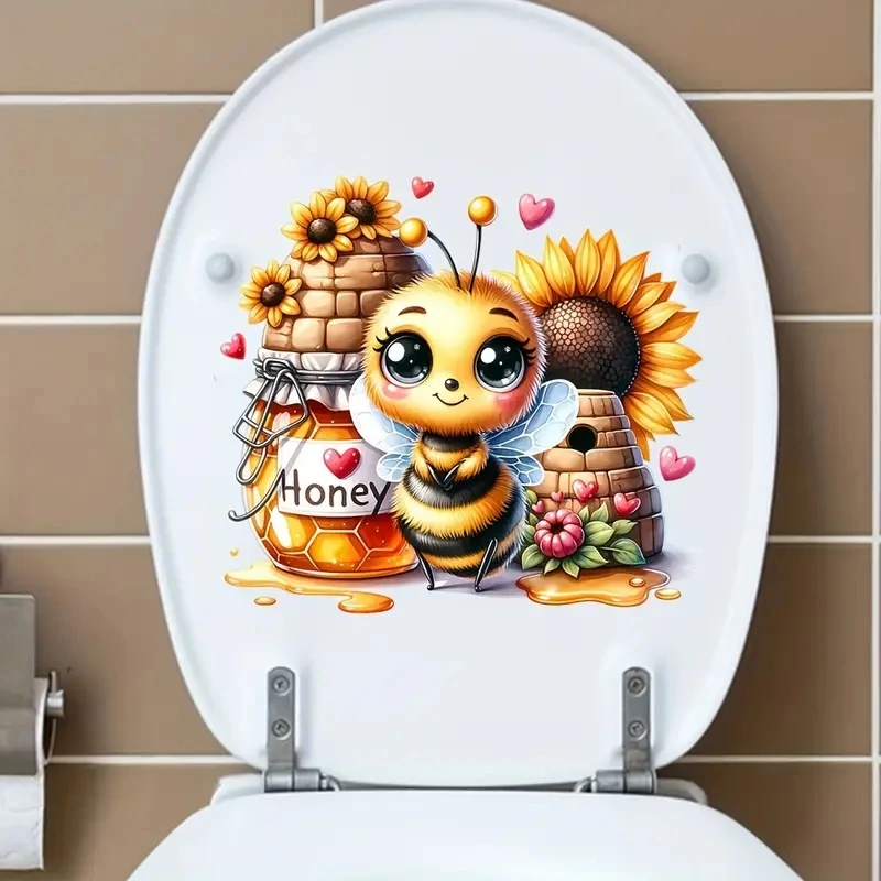 Cartoon Cute Bee Sunflower Pattern Adesivi Murali Coperchio Wc Decalcomanie Per Bagno Bagno Impermeabile Wc Decorazioni M792