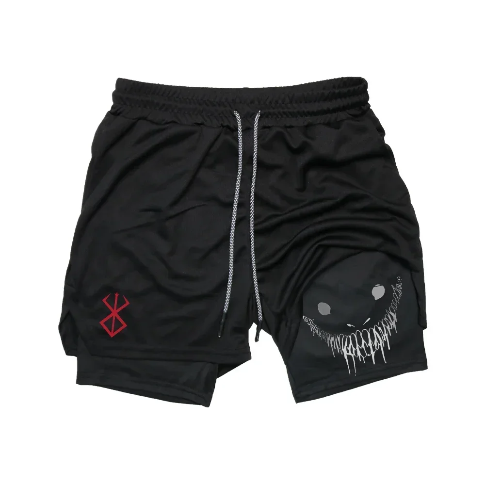 Anime Berserk Pantaloncini Da Corsa Uomo Fitness Gym Training 2 In 1 Pantaloncini Sportivi Quick Dry Workout Jogging Double Deck Summer