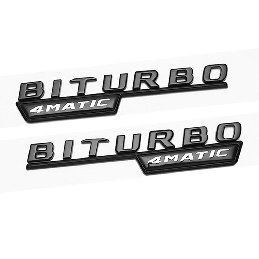 2X Biturbo Emblem Badge Fuir Auto 4Matic Biturbo C63 Cls Glc Gla E63 Nero Lucido