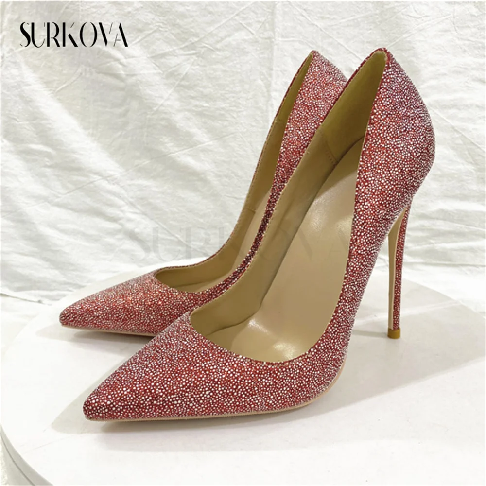 2023 New Super Fine Paillettes Lato Vuoto Tacchi Alti Pompe 8/10/12Cm Punta A Punta Tacco Sottile Scarpe Basse Scarpe Da Donna In Morbida Pelle