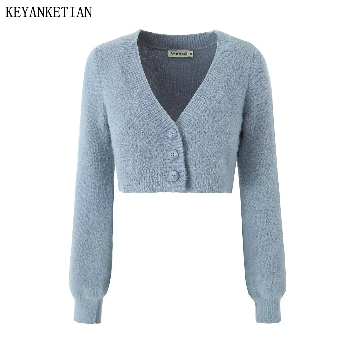 Keyanketian Autunno/Inverno Nuove Donne Cavallo Texture Maglieria Corta Stile Vintage Scollo A V Maglione Morbido Abbottonato A Fila Singola