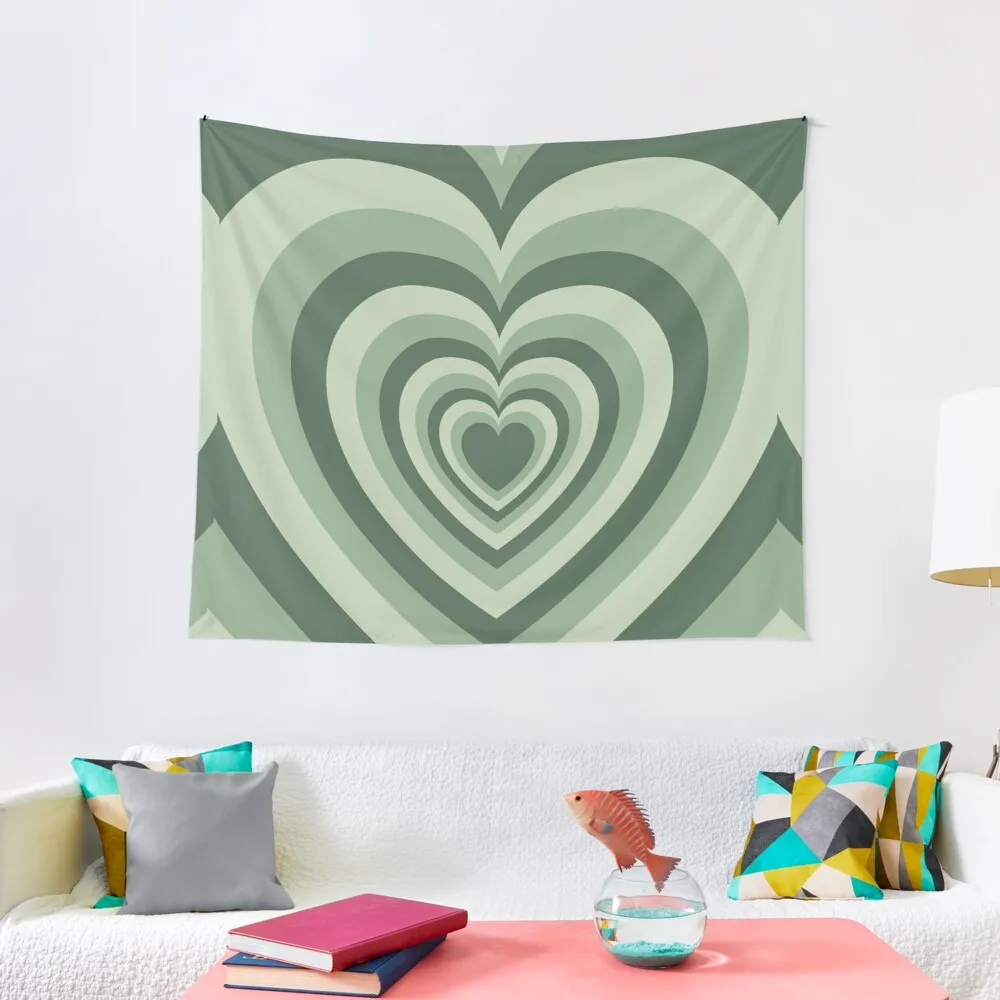 Salvia Green Hearts Arazzo Cute Room Decor Room Estetica