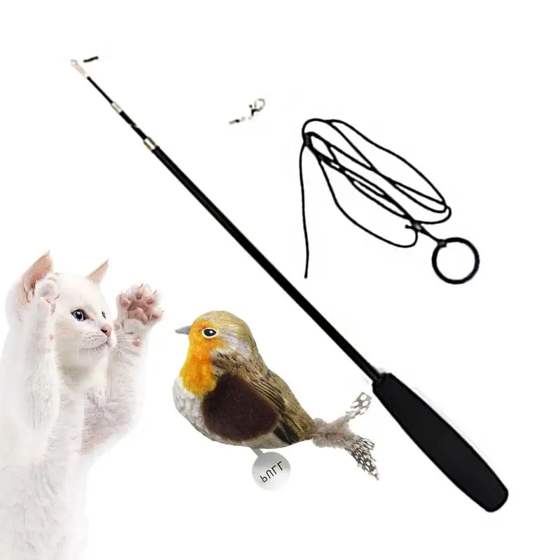 Cat Wand Teaser String Toy Bird Wand Feather Teaser Toys For Cats Portable Interactive Cat Feather Toy Squeak Cat Toys For