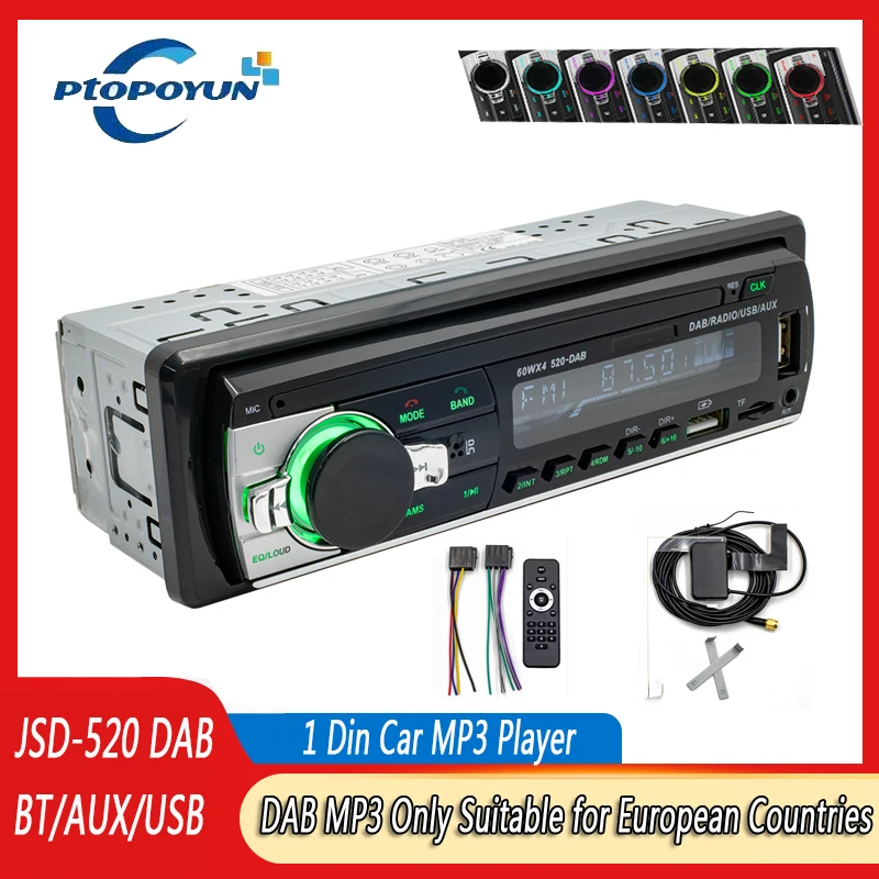 Ptopoyun Jsd-520 Rds Am Fm Ricevitore Audio Stereo 12V In-Dash 1Din Bluetooth Autoradio Dab Radio Dab + Car Mp3 Multimedia Player