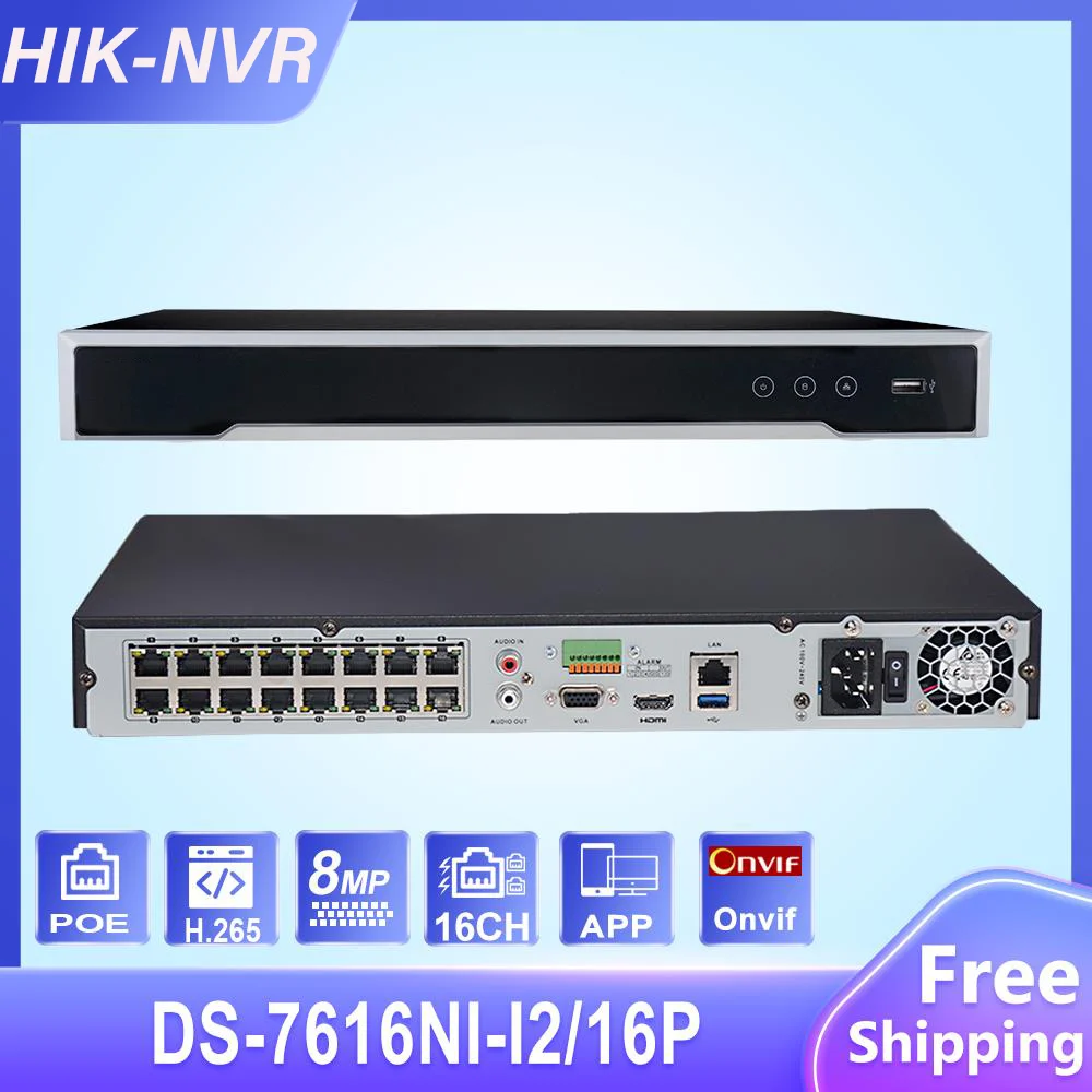 Hik Originale 16Ch 12Mp 16Poe Nvr Ds-7616Ni-I2/16P H.265 Per Supporto Telecamera Ip Audio Bidirezionale Hik-Connect Plug & Play 4K Nvr