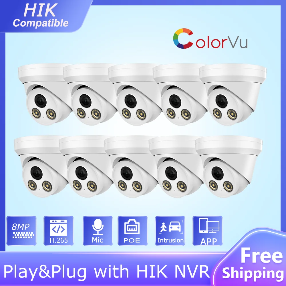 Hikvision Compatibile 8Mp Colorvu Ip Camera Built In Mic Human Vehicle Detection Surveillance Ip Camera Plug & Play Con Hik Nvr