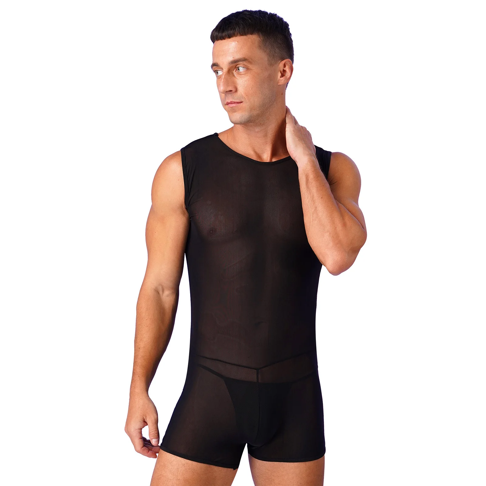 Mens See-Through Mesh Body Underwear Sheer Thongs Pantaloncini Senza Maniche Canotta Body Muscle Che Mostra Allettante Lingerie Suit