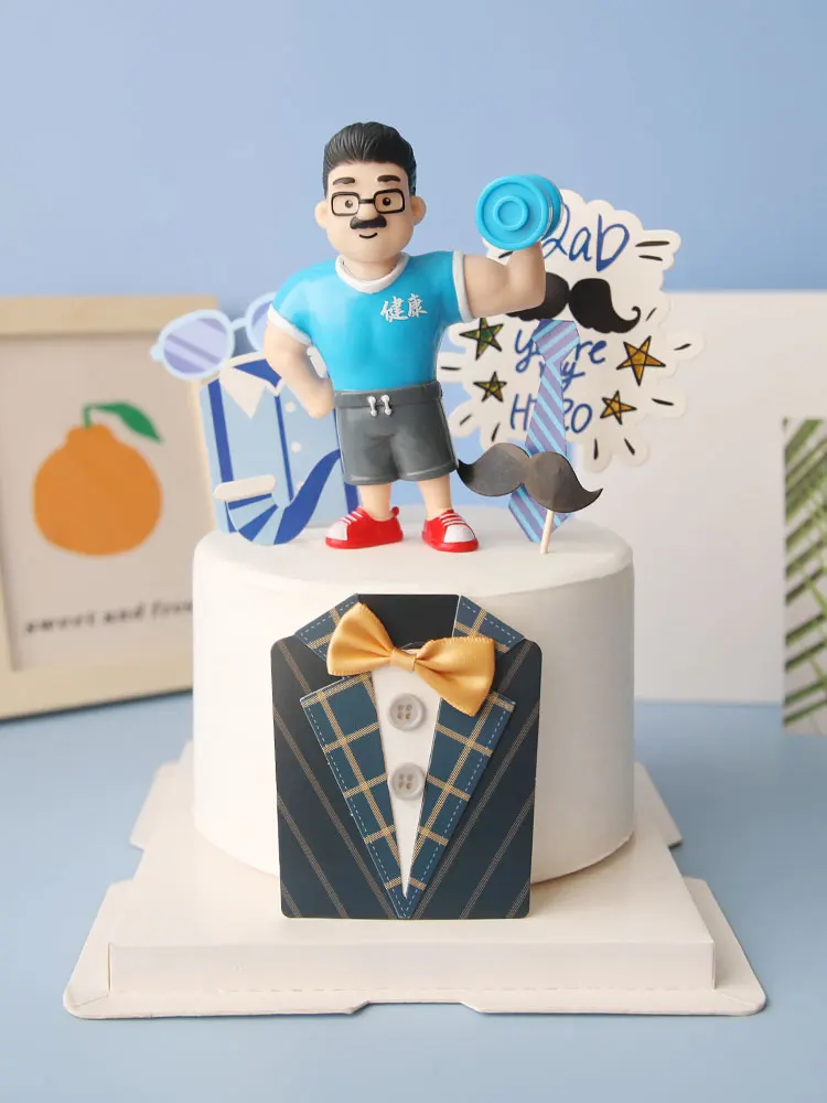Fitness Dad Hunk I Love Father'S Day Cake Topper Muscle Suit Papillon Festa Di Compleanno Dessert Plug-Ins Forniture Da Forno Decorazioni
