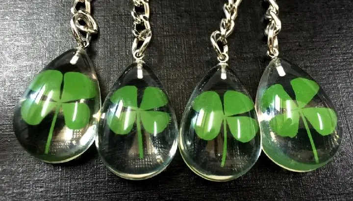 10 Portachiavi Real Four Leaf Clover Lucid Drop Fashion Jewelry