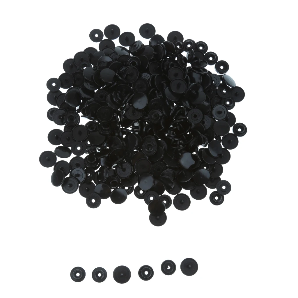 100 Set Di Nero In Resina Snap Bottoni Di Plastica Snap Fasteners Presse Borchie Formato T5 Caps 12 Millimetri